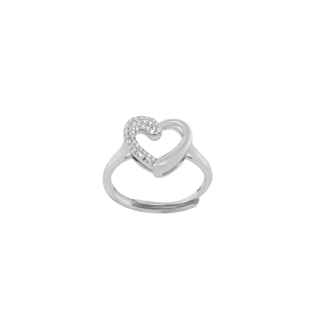 Chimiama Anello Regolabile Argento Cuore e Zirconi