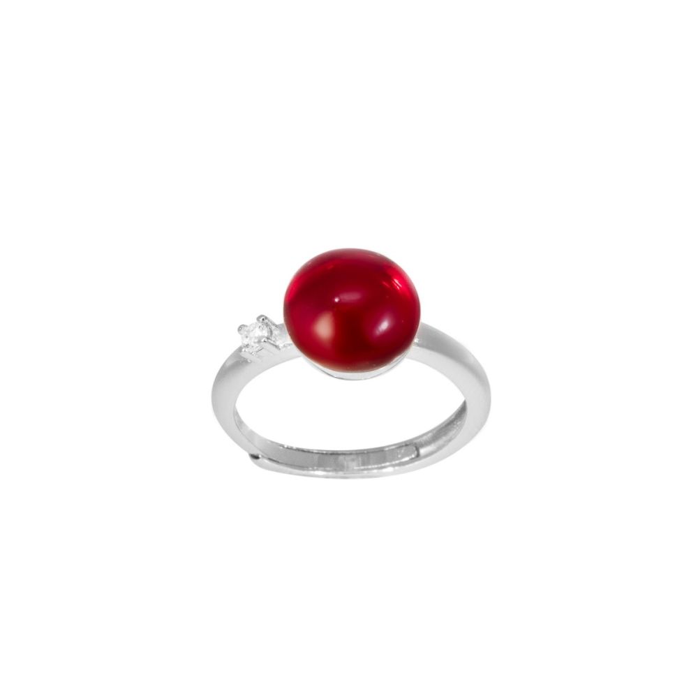 Chimiama Anello Regolabile Argento Pietra Rossa