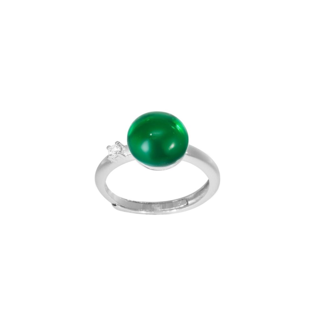 Chimiama Anello Regolabile Argento Pietra Verde