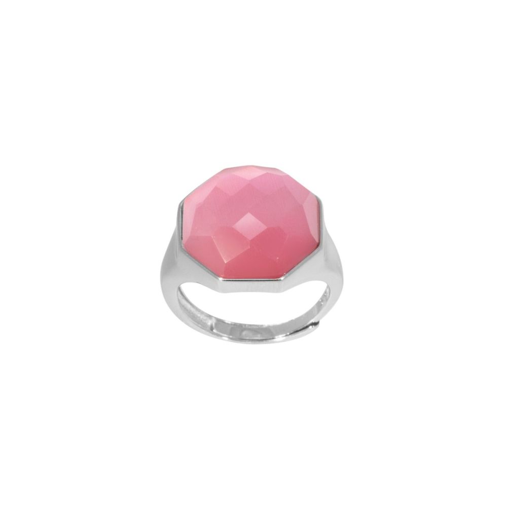 Chimiama Anello Regolabile Argento Pietra Rosa