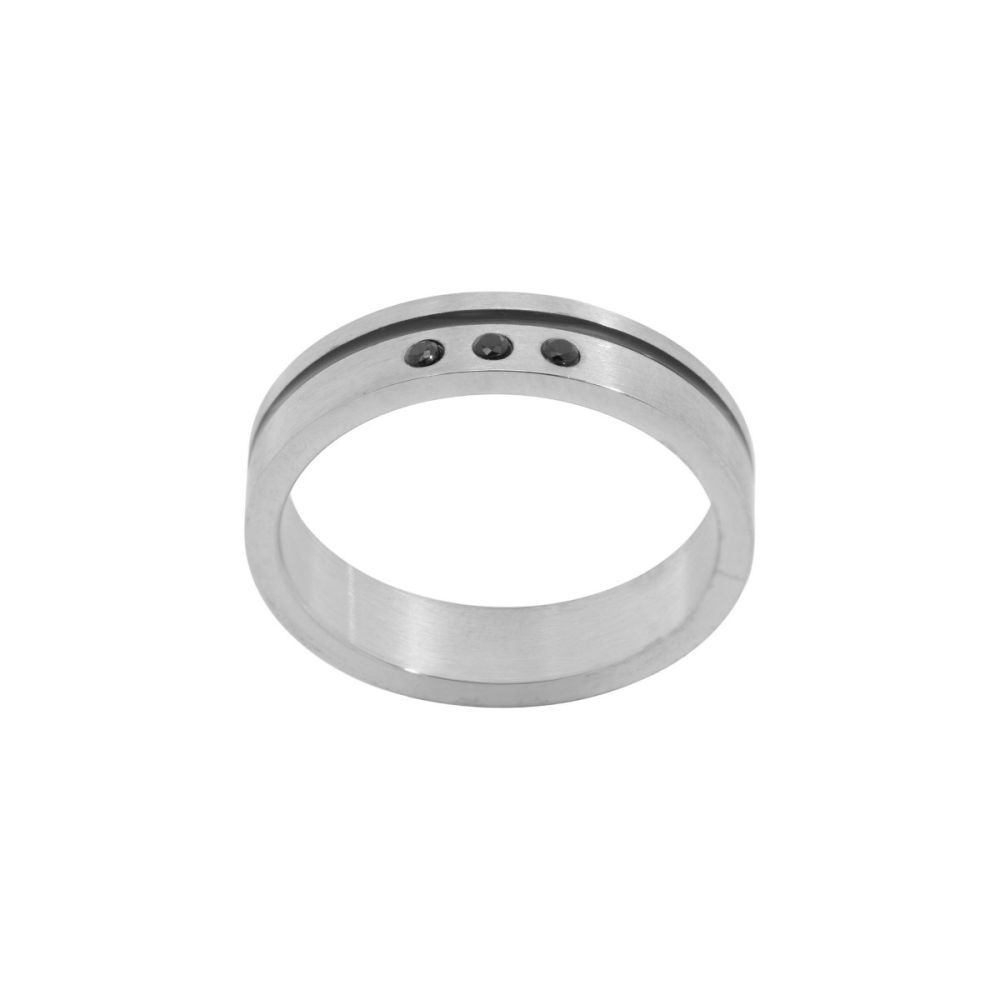 Chimiama Anello Acciaio 3 Zirconi Neri