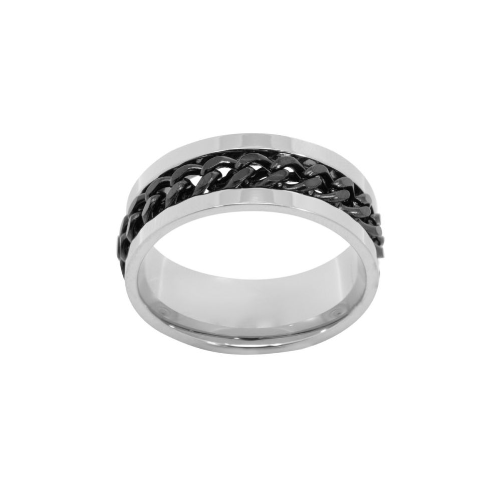 Chimiama Anello Acciaio Con Catena Nera