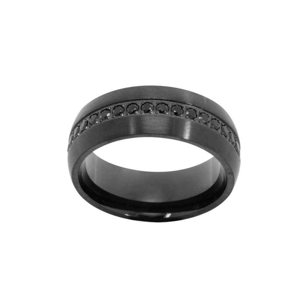 Chimiama Anello Acciaio Pvd Nero Zirconi Neri