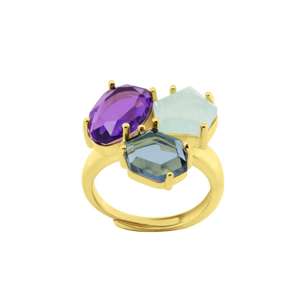 Chimiama Anello Argento Dorato Cristalli Multicolor