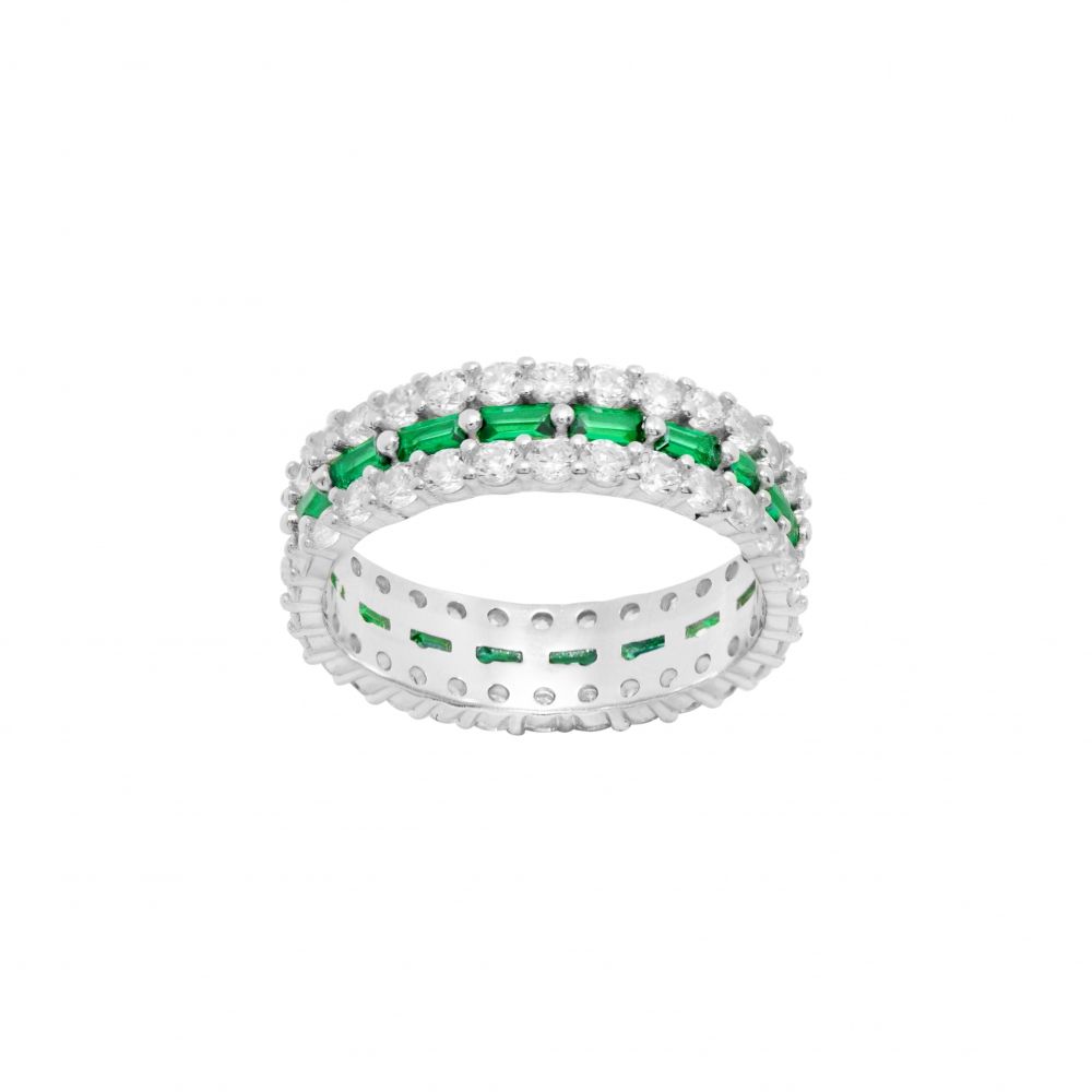Chimiama Anello Argento Baguette Smeraldo