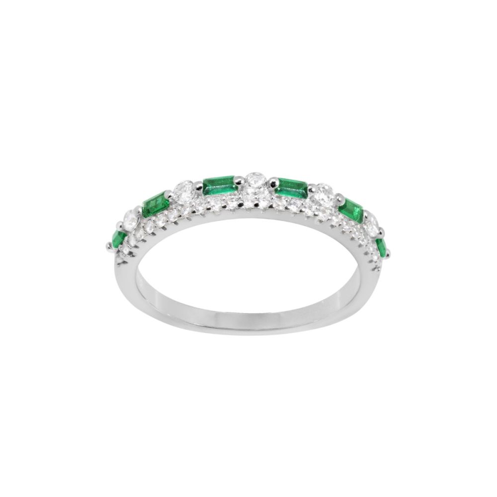 Chimiama Anello Argento Zirconi Bianchi e Smeraldo