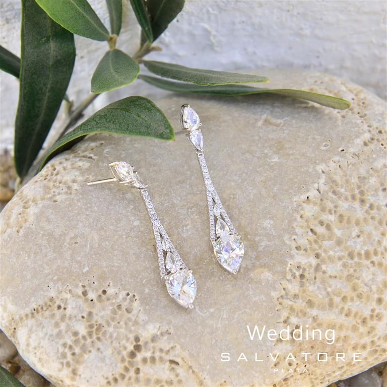 Plata Orecchini Argento Rodiato Cristalli Bianchi