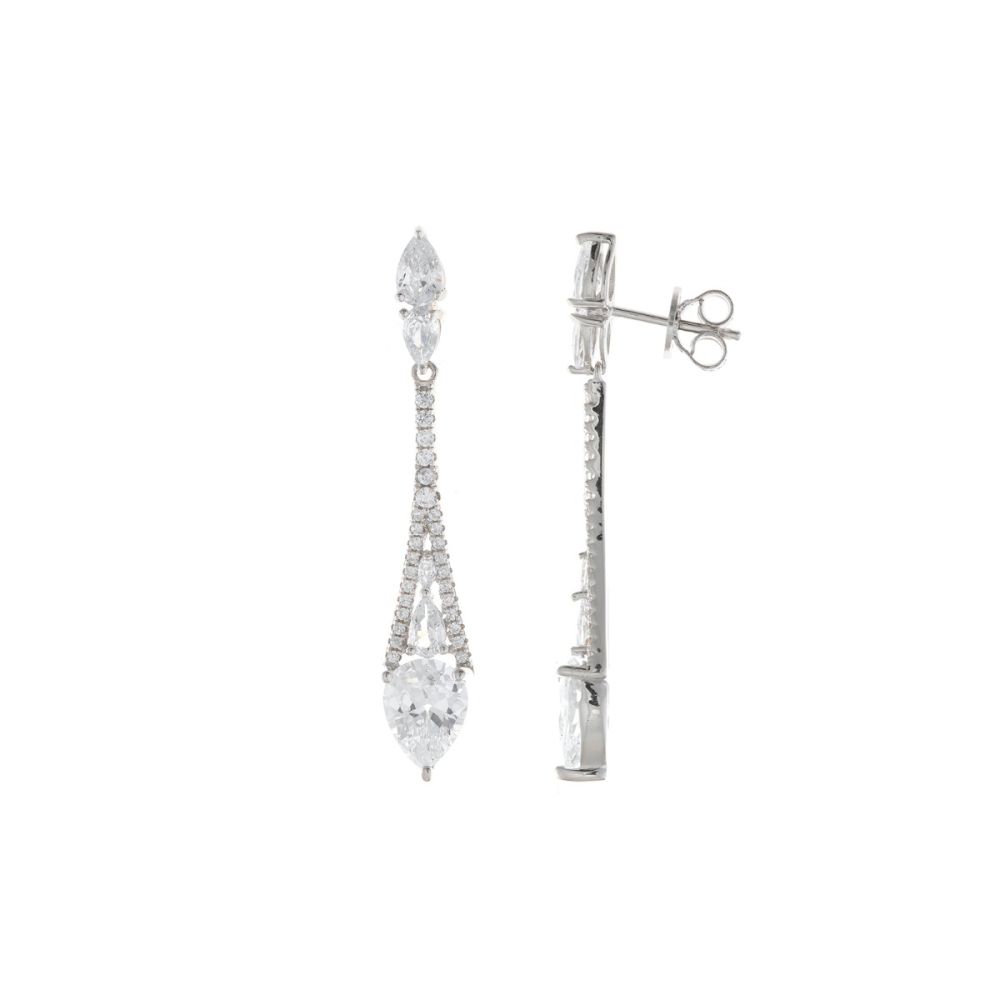 Plata Orecchini Argento Rodiato Cristalli Bianchi