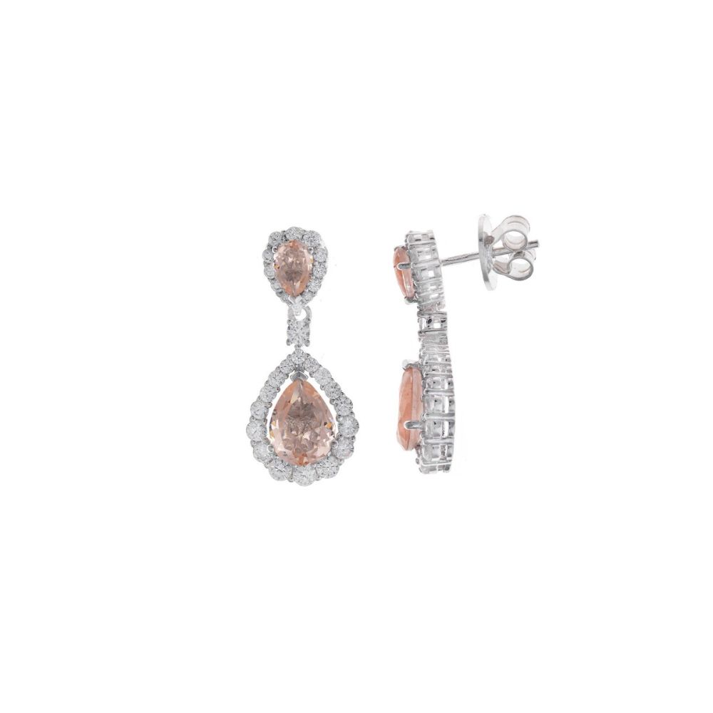 Plata Orecchini Argento Rodiato Cristalli Rosa e Bianchi