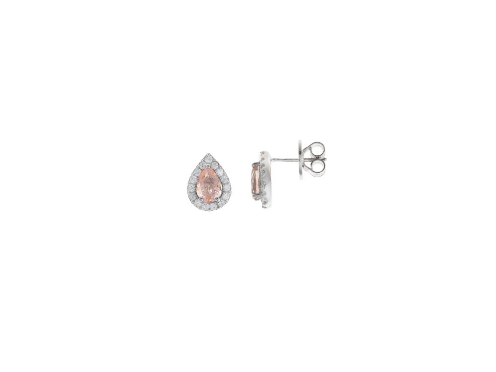 Plata Orecchini Argento Rodiato Cristallo Rosa e Bianchi