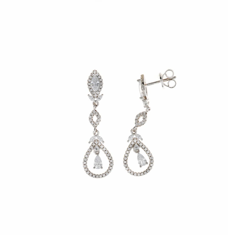 Plata Orecchini Argento Rodiato Cristallo e Zirconi