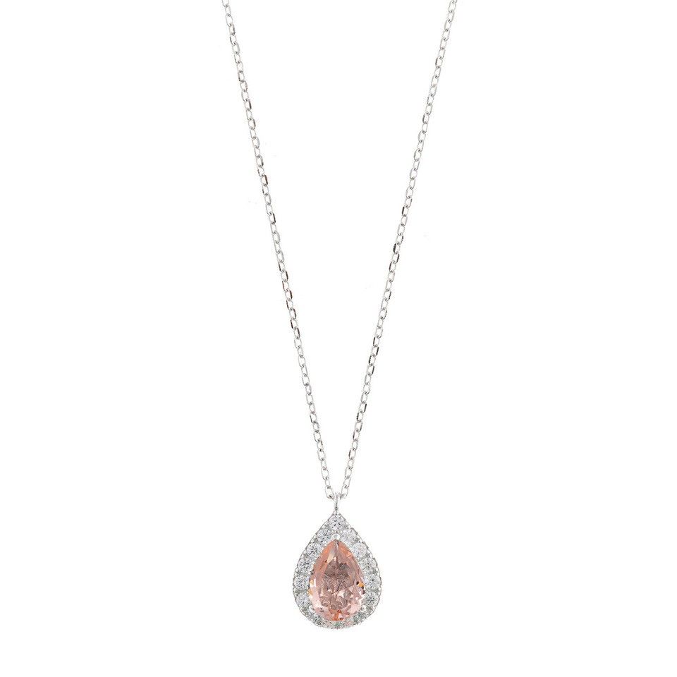 Plata Collana Argento Rodiato Cristallo Rosa