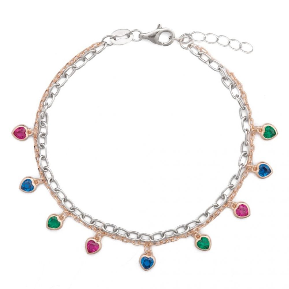 Chimiama Bracciale Donna Argento Bicolore e Cuori Colorati