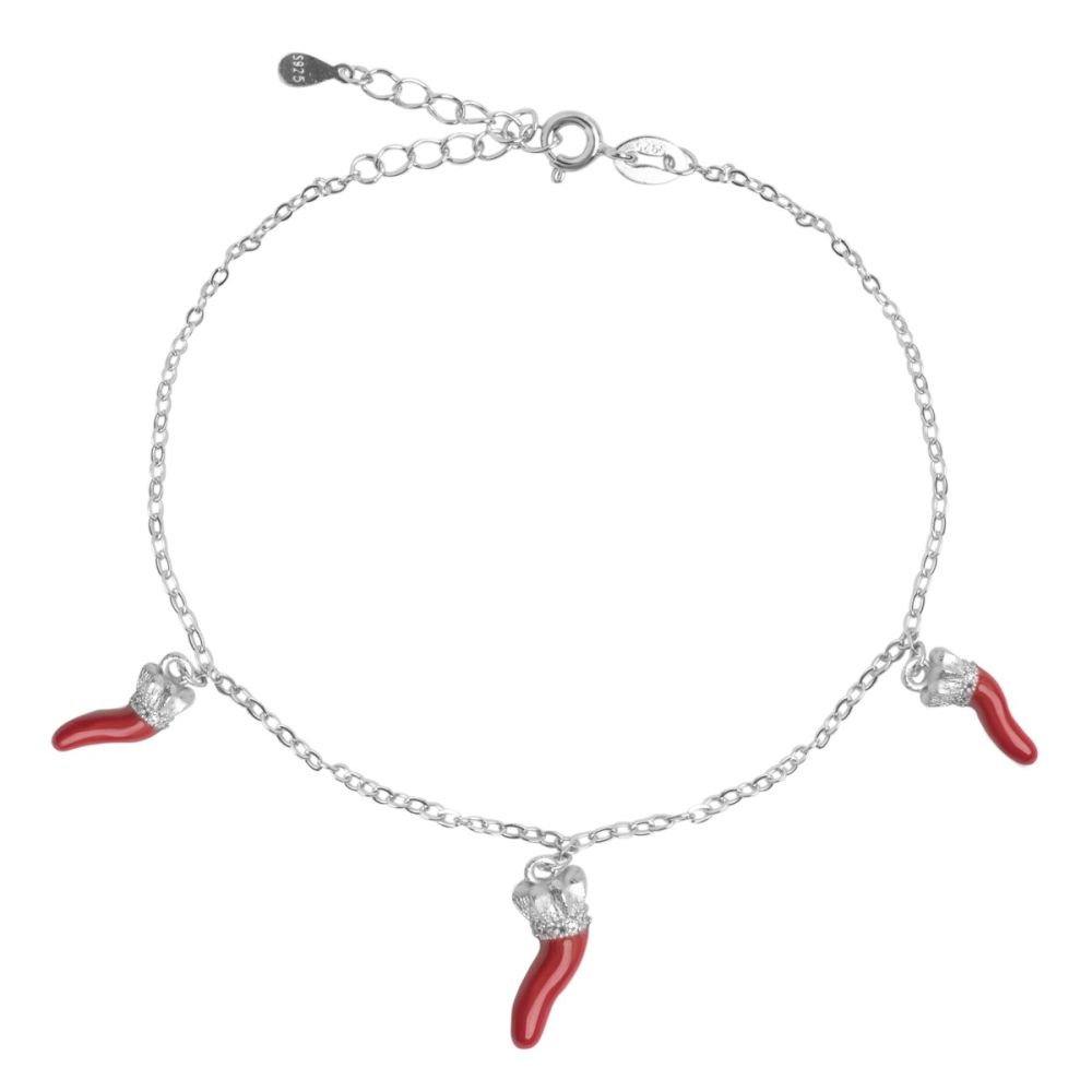 Chimiama Bracciale Argento 3 Cornetti Rossi