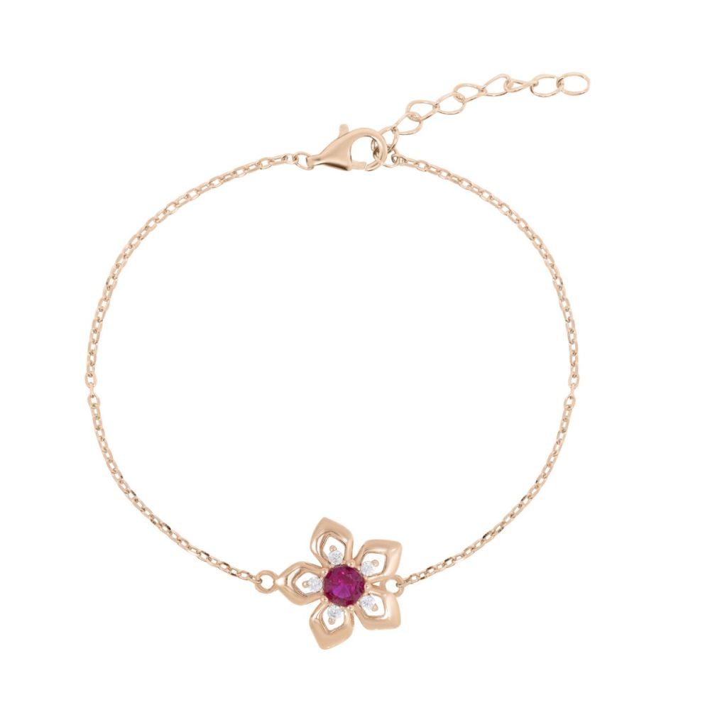 Chimiama Bracciale Argento Rosato Fiore con Rubino