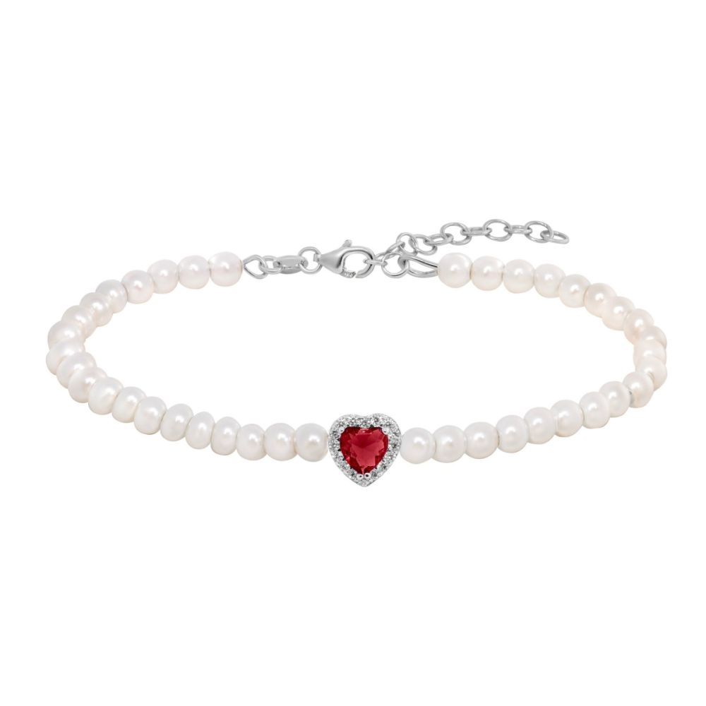 Chimiama Bracciale Argento Perle e Cuore Rubino