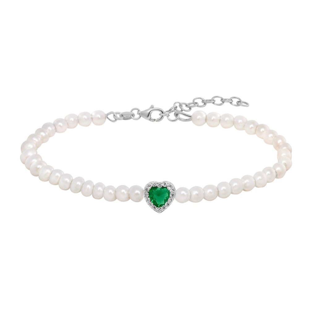 Chimiama Bracciale Argento Perle e Cuore Smeraldo