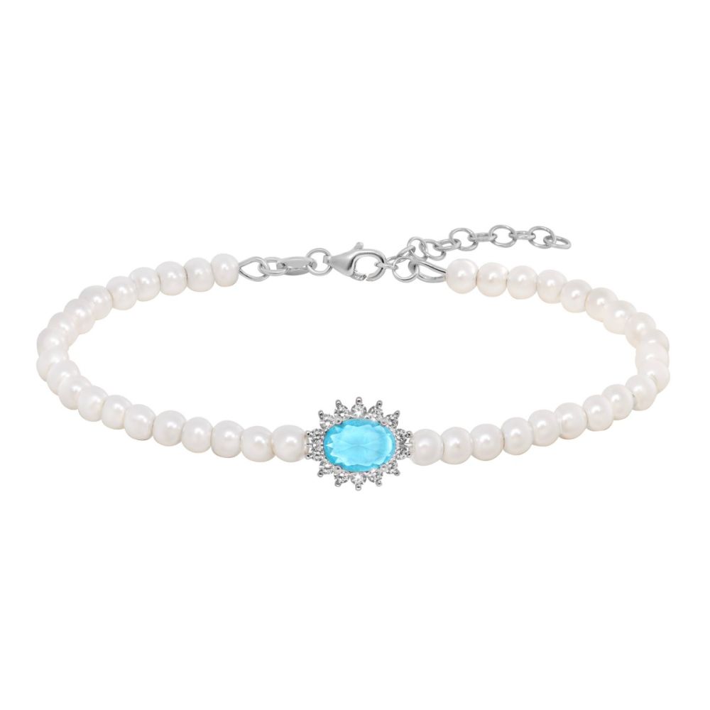 Chimiama Bracciale Argento Perle e Cristallo Acquamarina