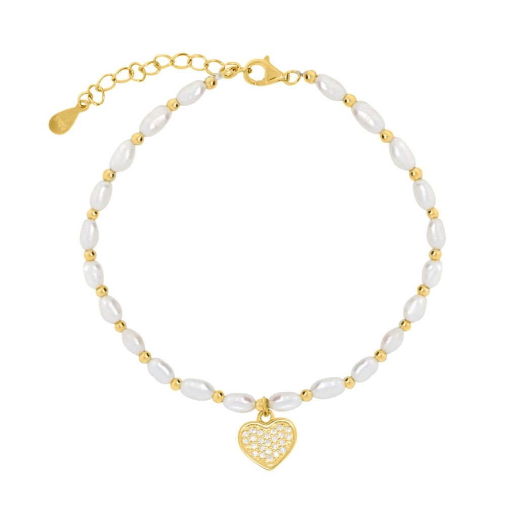 Chimiama Bracciale Argento Gold Perle e Cuore