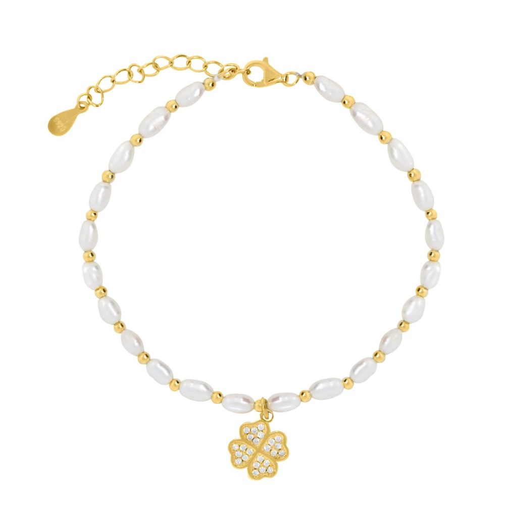 Chimiama Bracciale Argento Gold Perle e Quadrifoglio