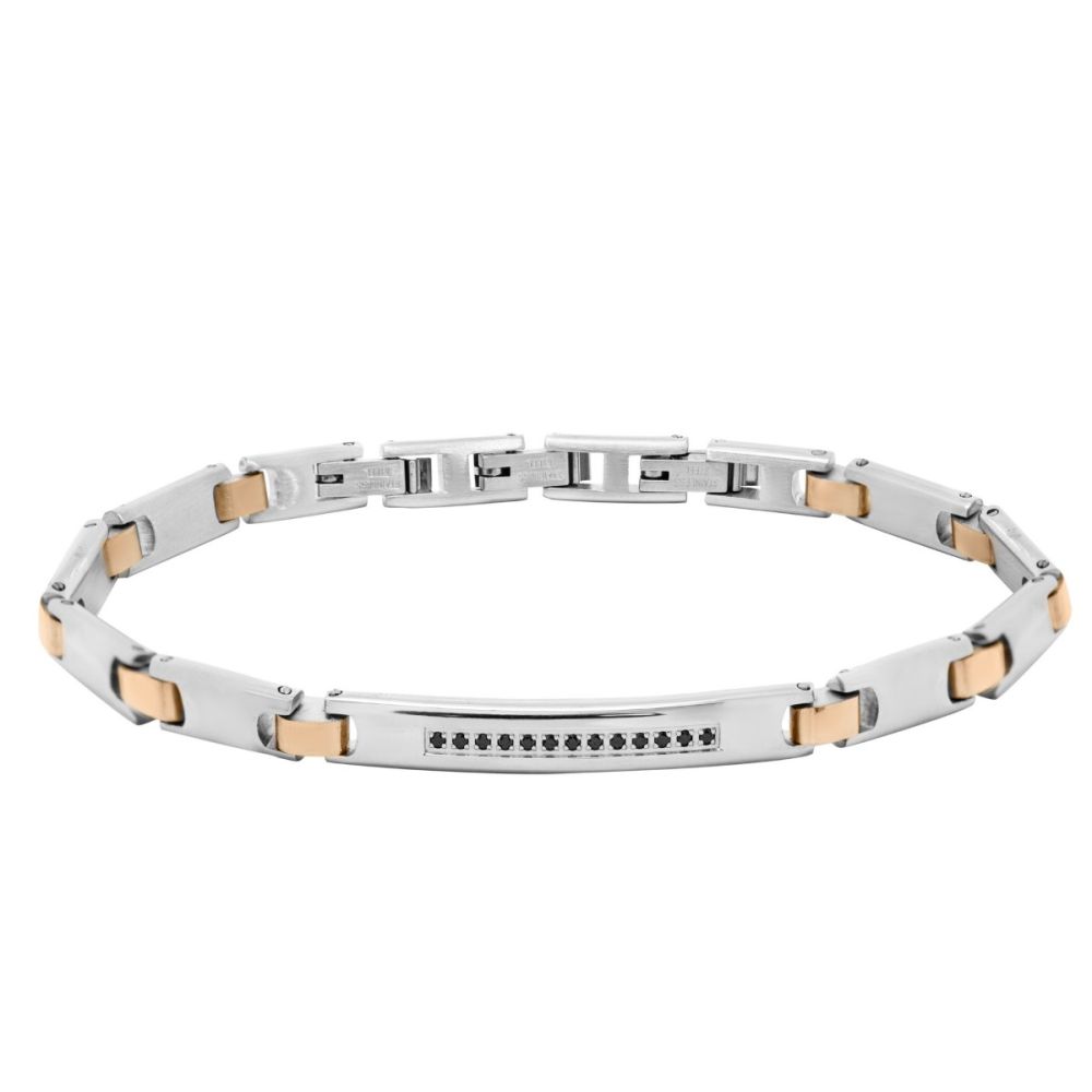 Chimiama Bracciale Acciaio Piastra e Zirconi neri