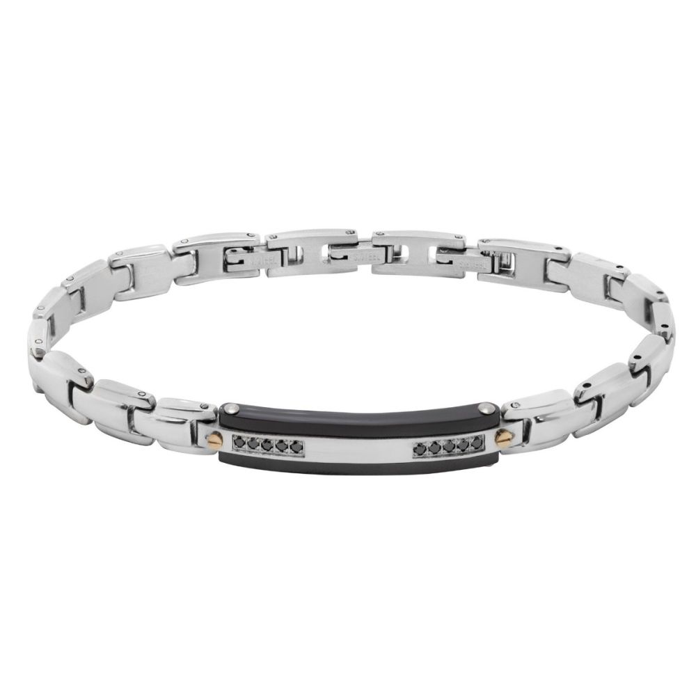 Chimiama Bracciale Acciaio Piastra e Zirconi neri