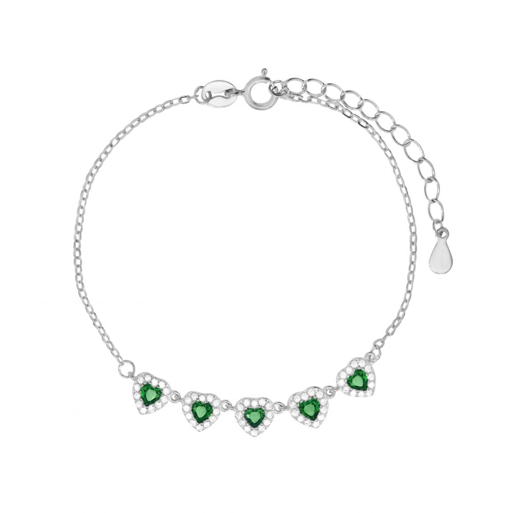Chimiama Bracciale Argento 5 Cuori Smeraldo