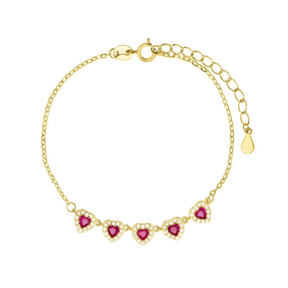 Chimiama Bracciale Argento Gold 5 Cuori Rubino