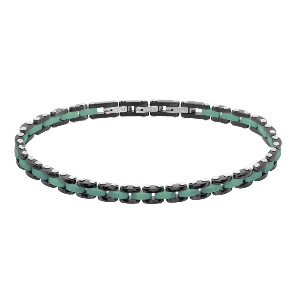 Chimiama Bracciale Acciaio e Ceramica Nera e Verde