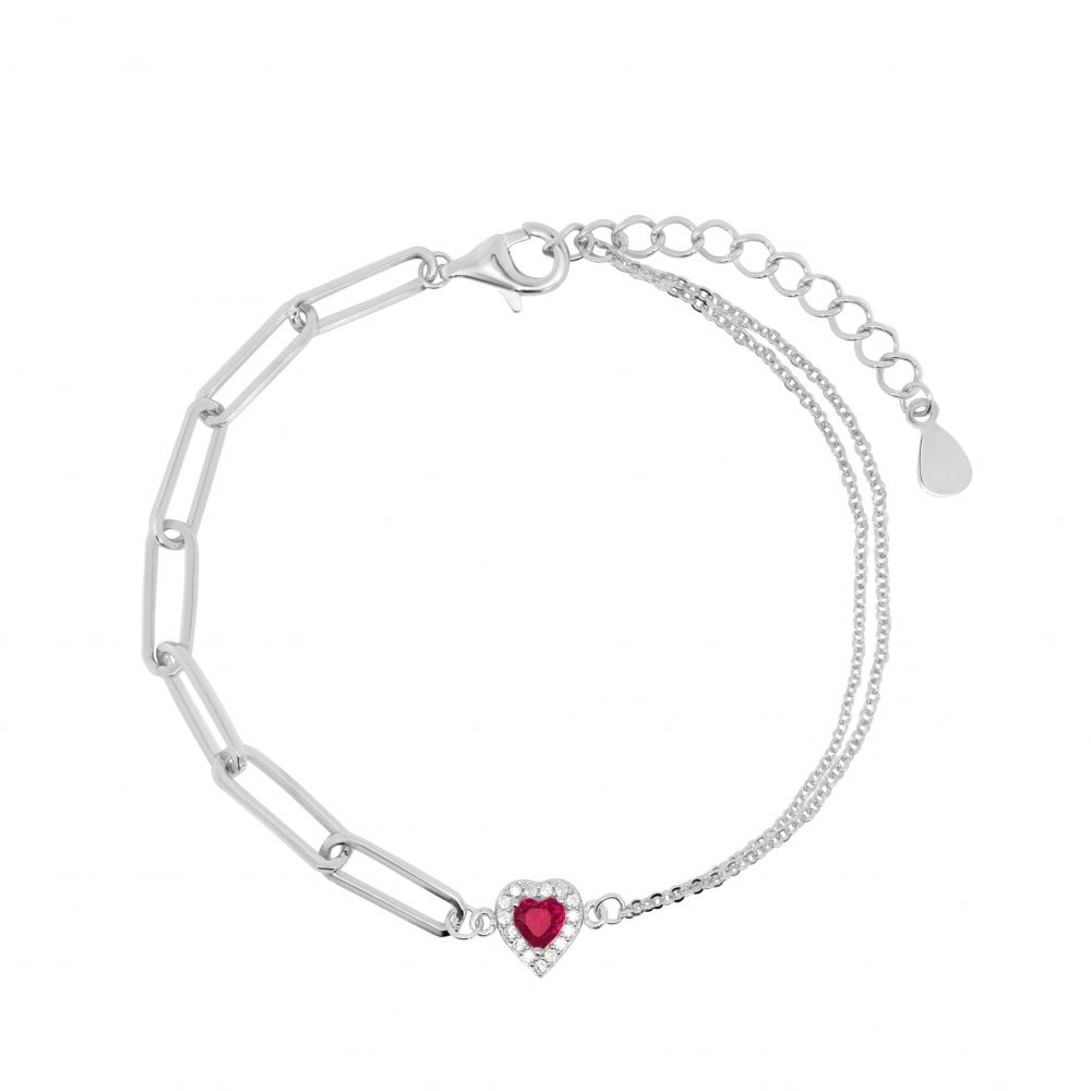 Chimiama Bracciale 2 Fili Argento Cuore Rubino