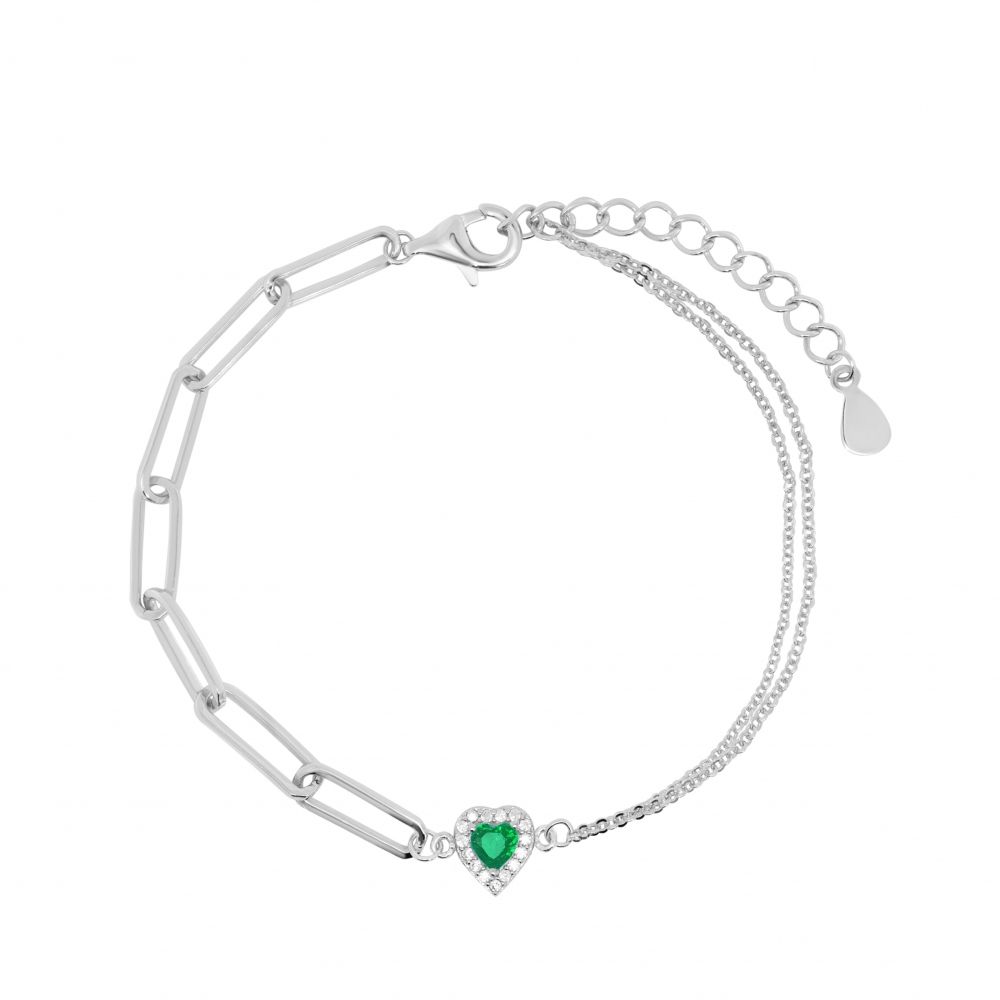 Chimiama Bracciale 2 Fili Argento Cuore Smeraldo