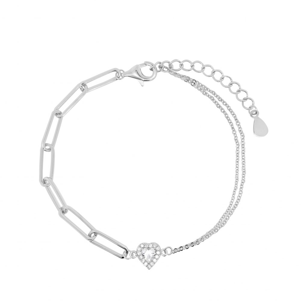 Chimiama Bracciale 2 Fili Argento Cuore Bianco
