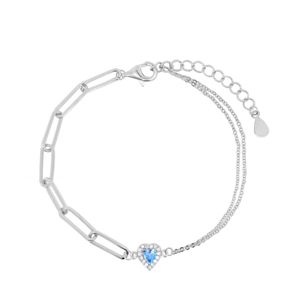 Chimiama Bracciale 2 Fili Argento Cuore Acquamarina