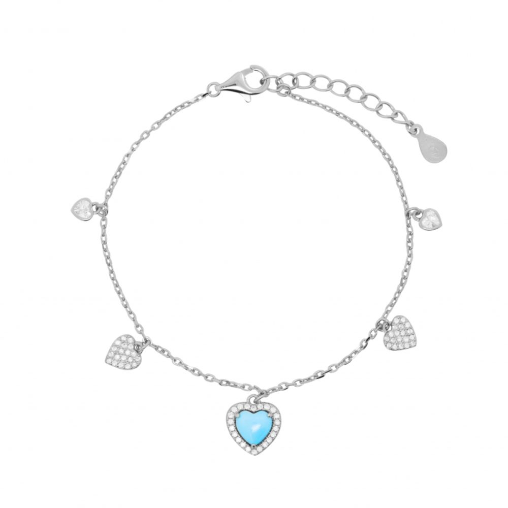Chimiama Bracciale Argento Cuori Turchese e Zirconati