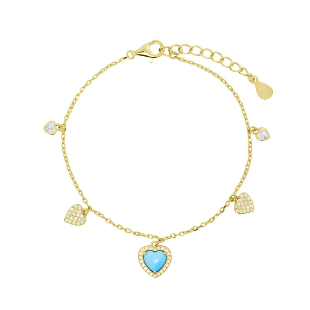 Chimiama Bracciale Argento Dorato Cuori Turchese e Zirconati
