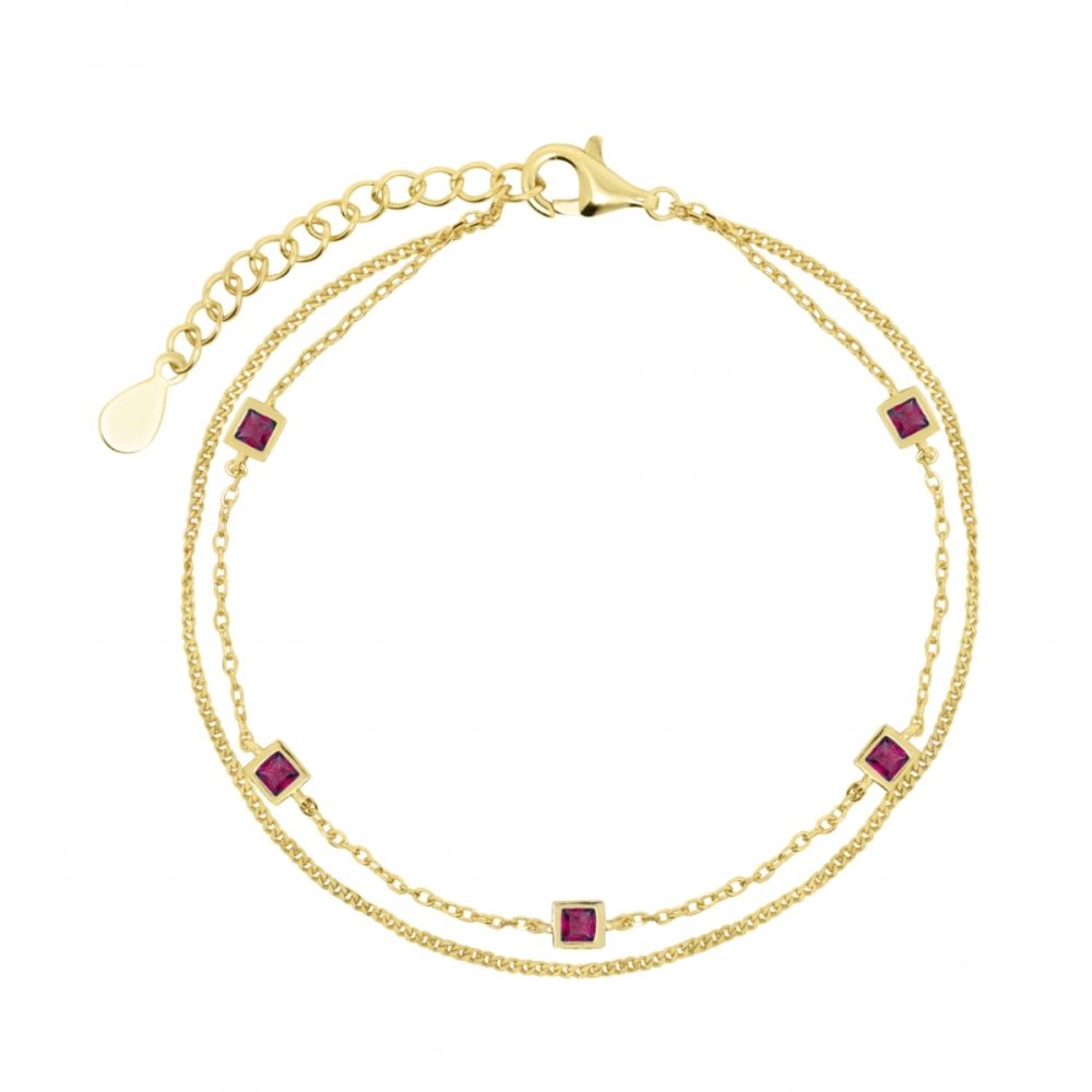 Chimiama Bracciale 2 Fili Argento Dorato e Cristalli Rubino