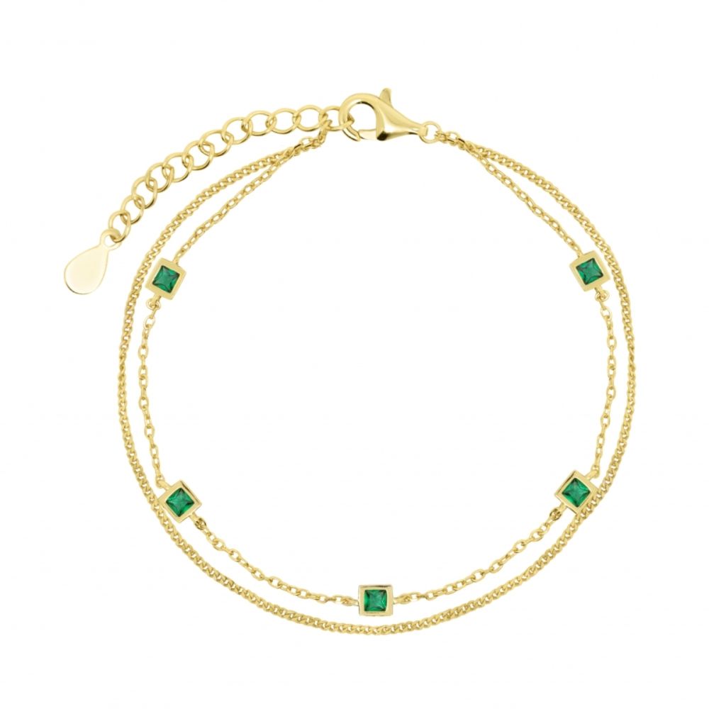Chimiama Bracciale 2 Fili Argento Dorato e Cristalli Smeraldo