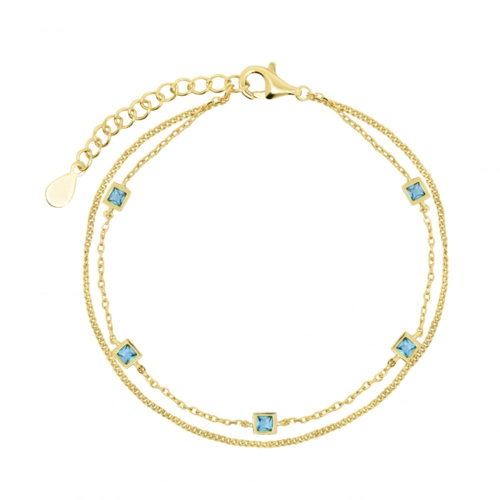 Chimiama Bracciale 2 Fili Argento Dorato e Cristalli Acquamarina