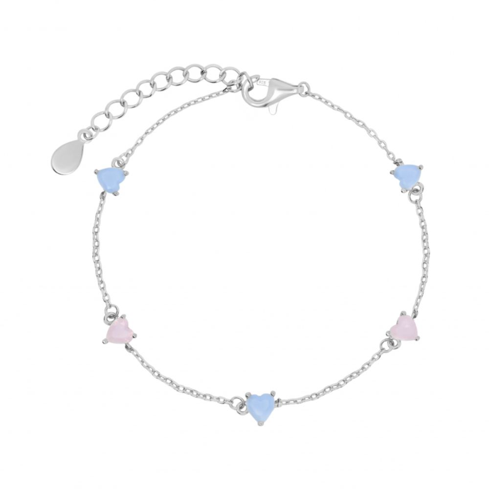 Chimiama Bracciale Argento Cuori Rosa e Celesti