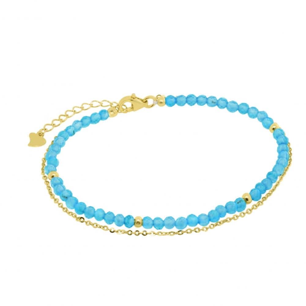 Chimiama Bracciale 2 Fili Argento Dorato e Turchese
