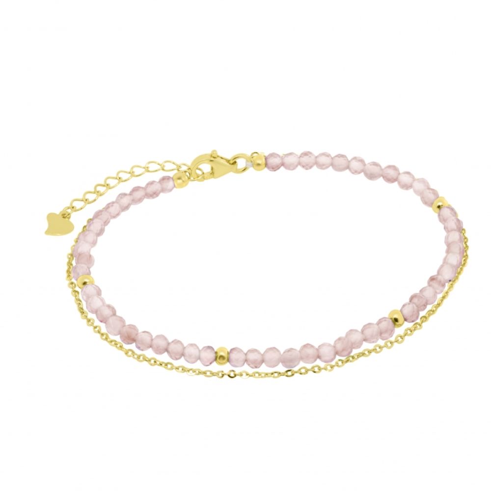 Chimiama Bracciale 2 Fili Argento Dorato e Opale Rosa