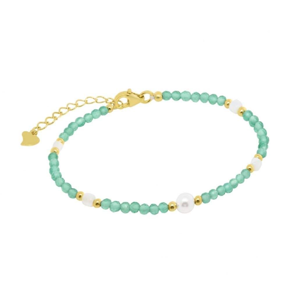 Chimiama Bracciale Argento Dorato e Agata Verde