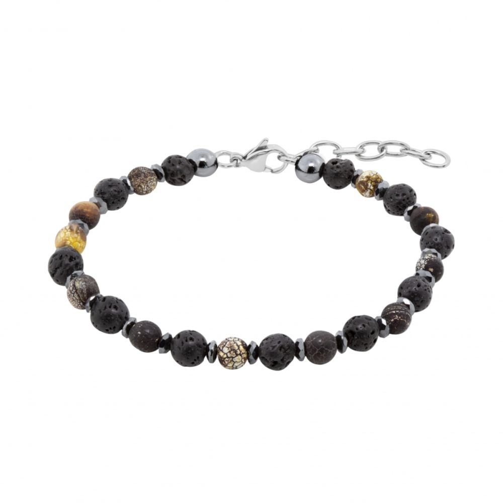 Chimiama Bracciale Acciaio Agata e Pietra Lavica
