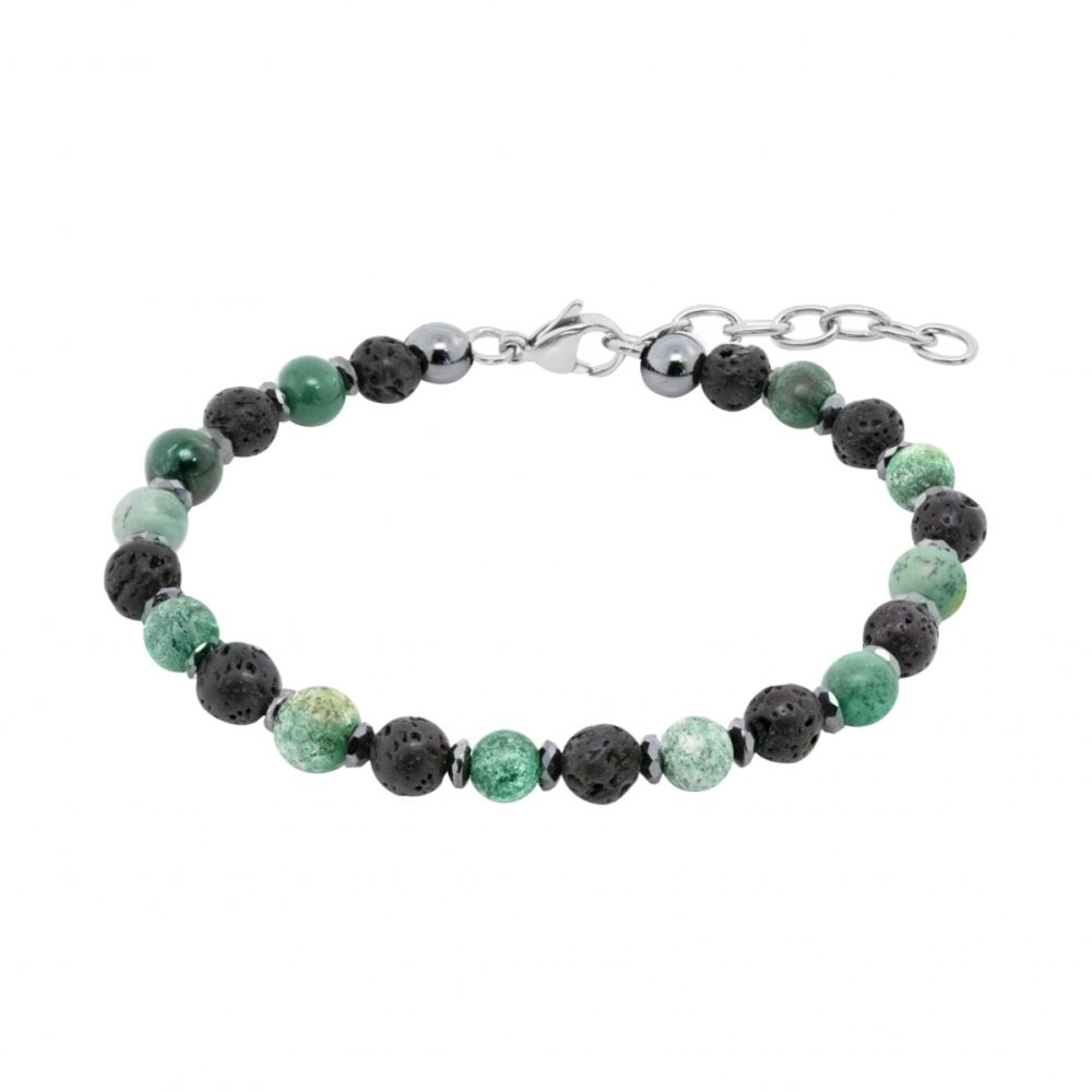 Chimiama Bracciale Acciaio Agata Verde e Pietra Lavica