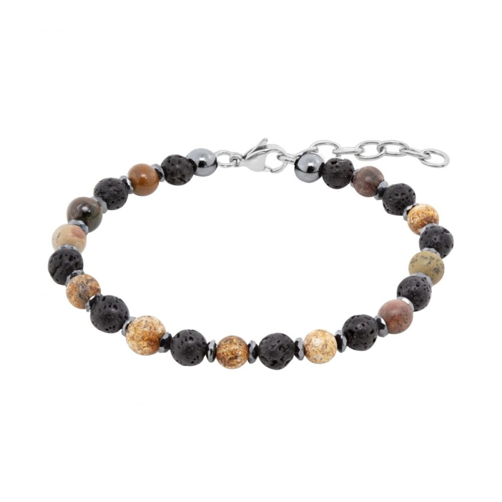 Chimiama Bracciale Acciaio Agata Marrone e Pietra Lavica