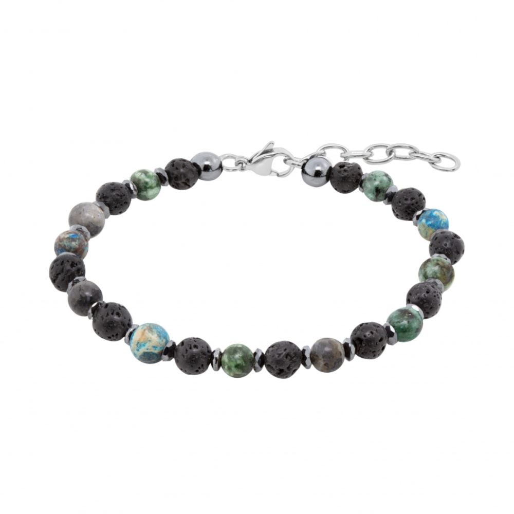 Chimiama Bracciale Acciaio Agata Multicolor e Pietra Lavica