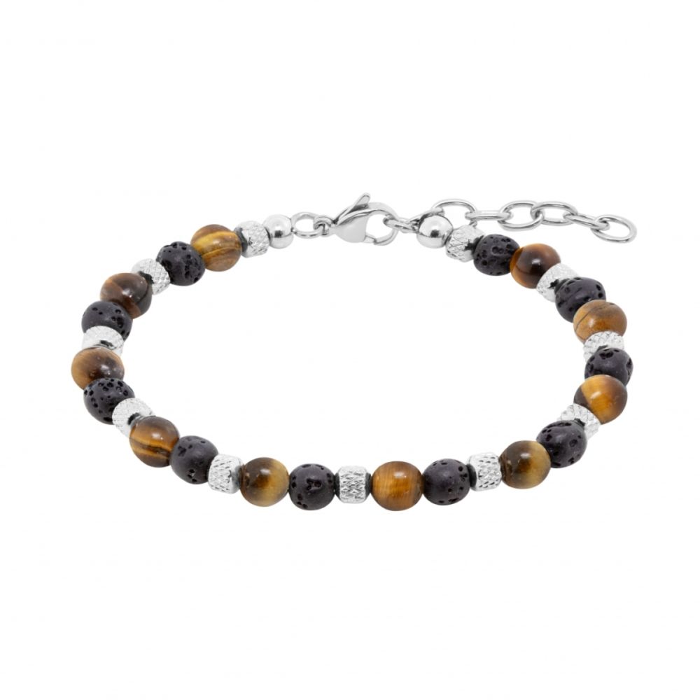 Chimiama Bracciale Acciaio Occhio di Tigre e Pietra Lavica