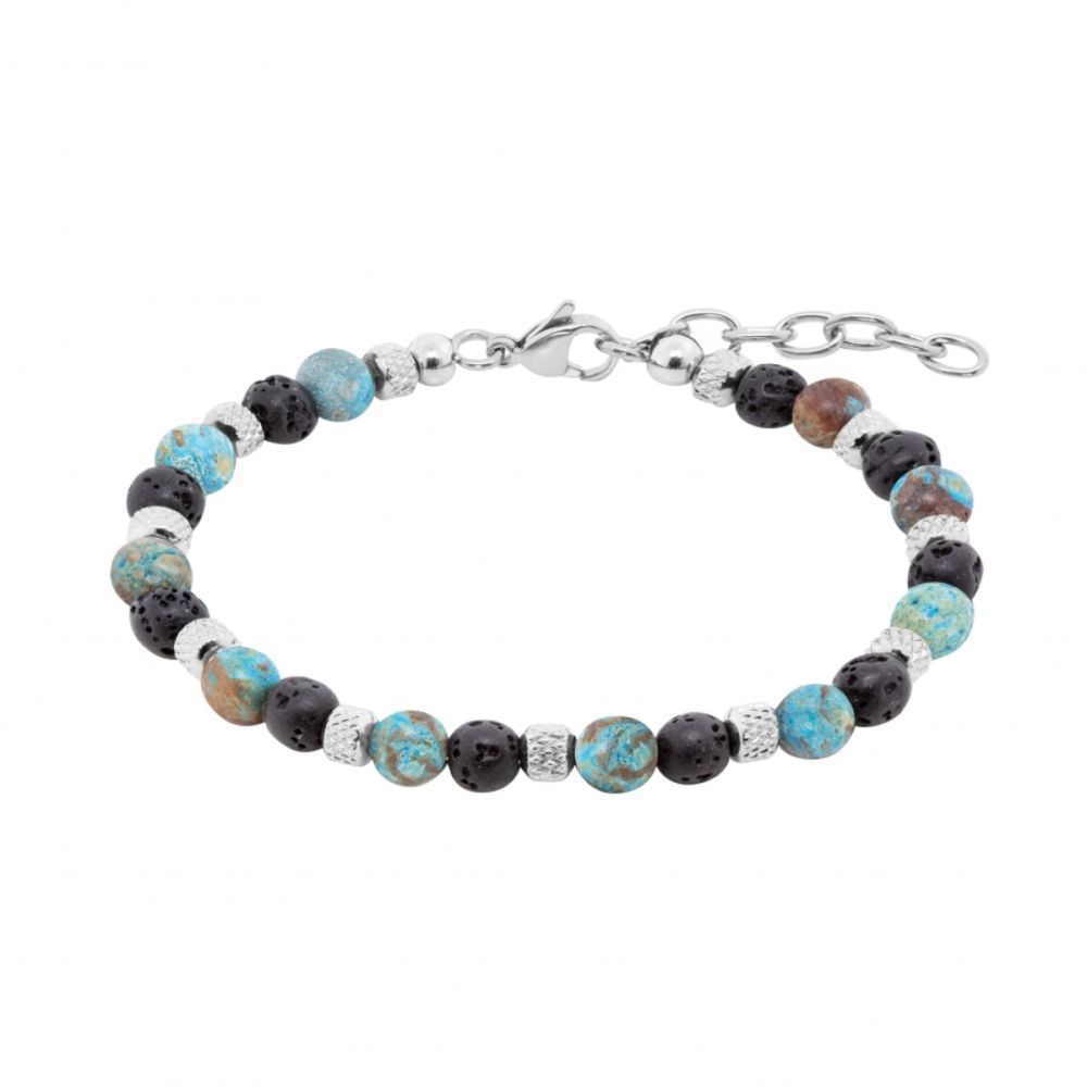 Chimiama Bracciale Acciaio Agata Celeste e Pietra Lavica