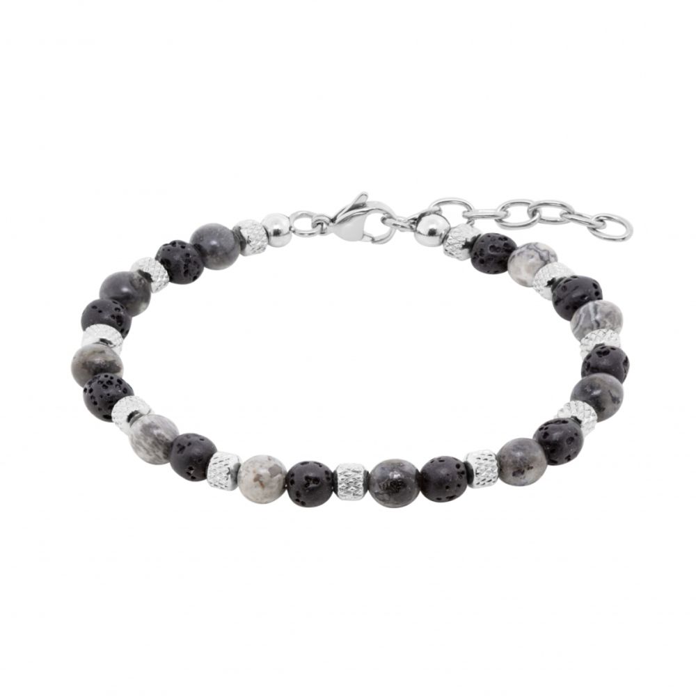 Chimiama Bracciale Acciaio Agata Grigia e Pietra Lavica