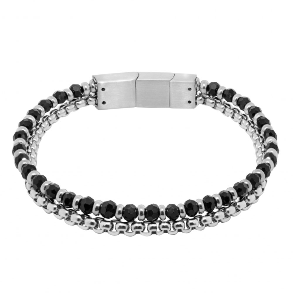 Chimiama Bracciale 2 Fili Acciaio e Cristalli Neri